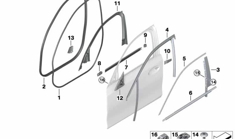 Junta espejo retrovisor exterior derecho OEM 51217432204 para BMW G20, G21, G28, G80, G81. Original BMW.