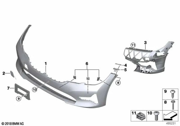 Revestimiento Parachoques Imprimado Delantero para BMW Serie 3 G20, G28 (OEM 51118738987). Original BMW