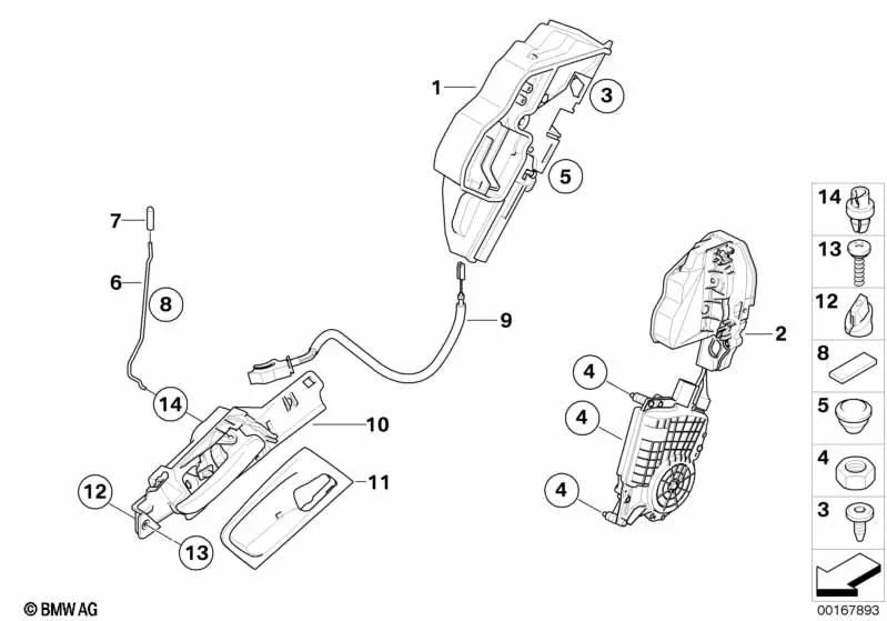 Varilla de actuación puerta trasera izquierda para BMW X5 E70, E70N (OEM 51227137083). Original BMW.