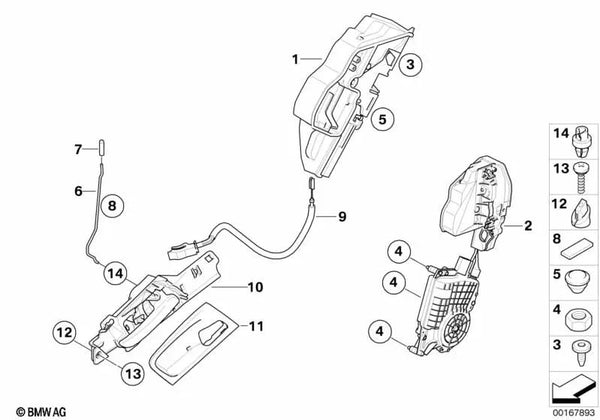 Cerradura de puerta trasera izquierda para BMW X5 E70, E70N, X6 E71, E72 (OEM 51225A36E85). Original BMW