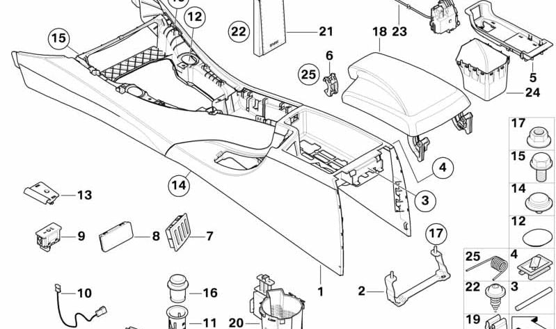 Tapa de la consola central para BMW Serie 3 E90, E91, E92, E93 (OEM 51169133804). Original BMW.