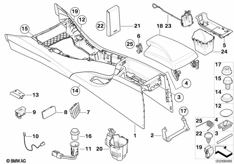 Compartimento Trasero de la Consola Central para BMW E90, E90N, E91, E91N (OEM 51167138585). Original BMW.