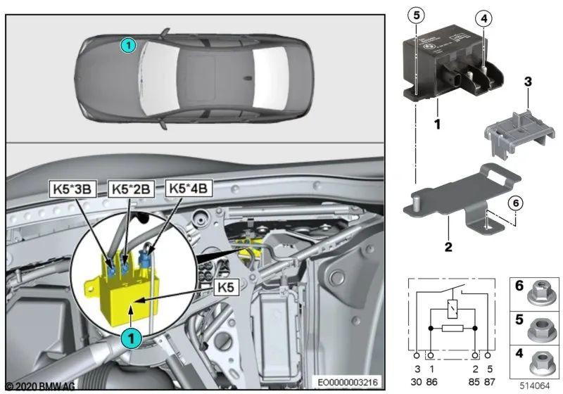 Relé para BMW Serie 1 F20N, F21N, F52, Serie 2 F22, F23, F45, F46, F87, G87, Serie 3 F30, F31, F34, F80, G20, G21, G80, Serie 4 F32, F33, F36, F82, G82, G83, Serie 5 F07, F10, F11, F18, G30, G31, Serie 6 F06, F12, F13, G32, Serie 7 F01, F02, G11, G12, Ser