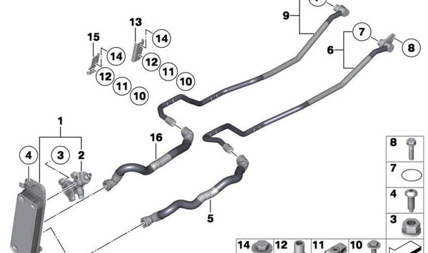 Tubo de refrigeración de aceite de transmisión OEM 17227590903 para BMW F01, F02. Original BMW