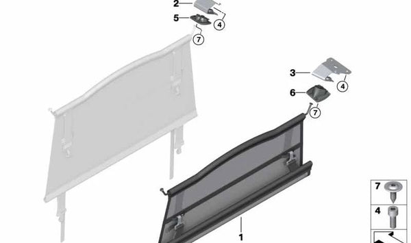 Cubierta de red divisoria trasera derecha para BMW X3 G01, G08 (OEM 51477471992). Original BMW