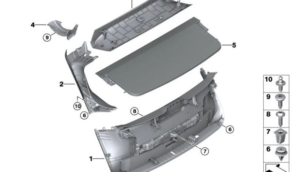 Revestimiento tapa trasera izquierda para BMW i I20 (OEM 51497954141). Original BMW