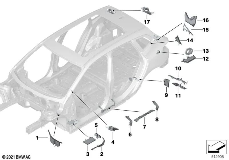 Pieza moldeada para el pilar D interior derecho para BMW Serie 2 (OEM 41009466336). Original BMW.