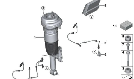 Amortiguador neumático trasero derecho para BMW Serie 7 G70 (OEM 37106790884). Original BMW