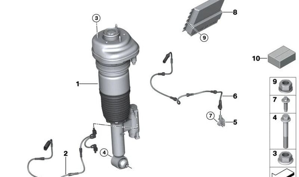 Amortiguador neumático trasero derecho OEM 37106786331 para BMW Serie 5 (F07, F10, F11), Serie 7 (F01, F02). Original BMW.