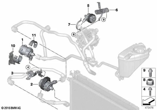 Auxiliary coolant pump for BMW G30, G38, G11, G12 (OEM 11518638238). Genuine BMW.