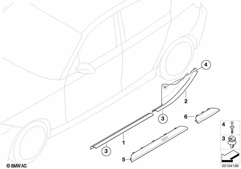 Moldura de entrada trasera izquierda para BMW Serie 1 E87, E87N (OEM 51477121163). Original BMW