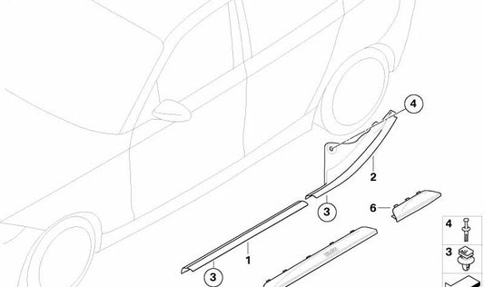 Cubierta de entrada cromada trasera derecha para BMW E87, E87N (OEM 51777139164). Original BMW