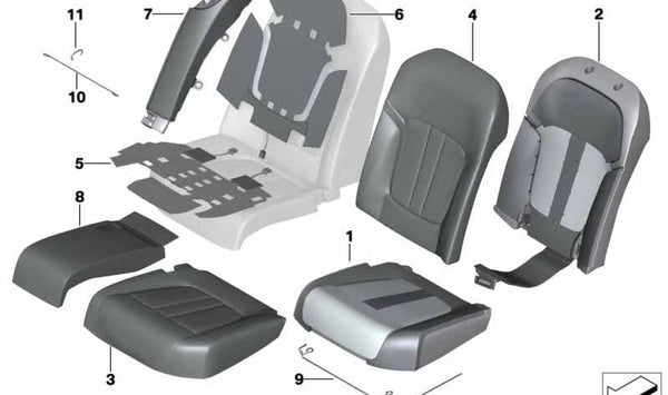 Pieza de espuma para asiento confort climatizado derecho para BMW Serie 7 G11, G12 (OEM 52207357684). Original BMW