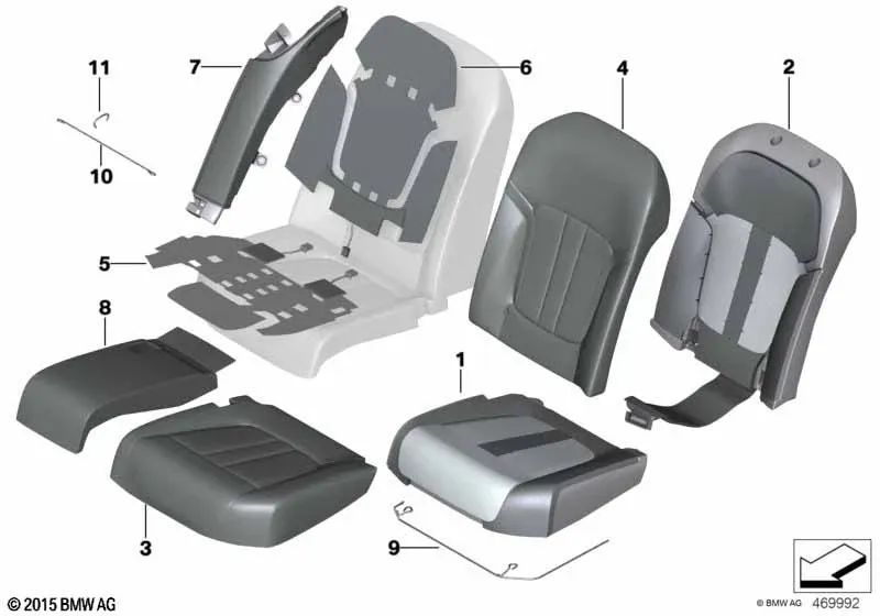 Parte de espuma para asiento de confort izquierdo para BMW G11, G11N, G12, G12N (OEM 52207354639). Original BMW.