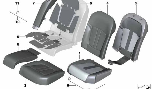 Funda Asiento de Confort Cuero Climático Derecho para BMW G11, G12 (OEM 52107413270). Original BMW