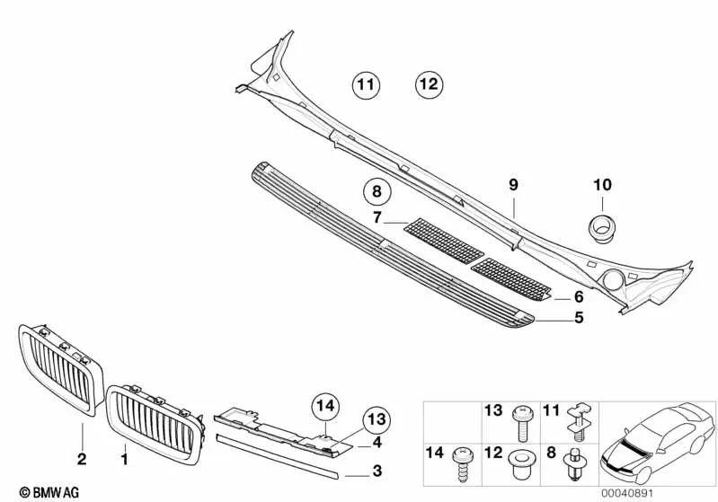 Left grille for BMW E38 (OEM 51138166657). Original BMW.