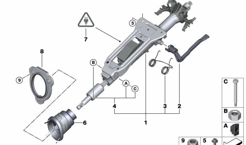 Sistema de ajuste mecánico de columna de dirección OEM 32306786891 para BMW E90, E91, E92, E93. Original BMW.