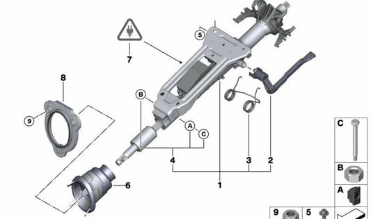 Sistema de ajuste mecánico de columna de dirección OEM 32306786891 para BMW E90, E91, E92, E93. Original BMW.