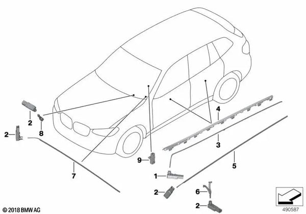 Guía de luz línea de contorno puerta izquierda para BMW X3 F97, G01, G08, X4 F98, G02 (OEM 63316824249). Original BMW