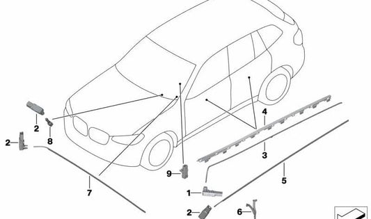 Guide léger Ligne de contour de porte droite pour BMW x3 F97, G01, G08, X4 F98, G02 (OEM 63316824242). BMW d'origine