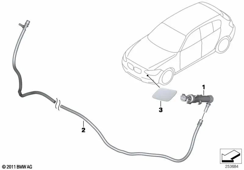 Boquilla telescópica izquierda para BMW Serie 2 F22N, F23N, F87, F87N, Serie 3 F30N, F31N, F80N, Serie 4 F32N, F33N, F36N, F82N, F83N (OEM 61677430899). Original BMW.