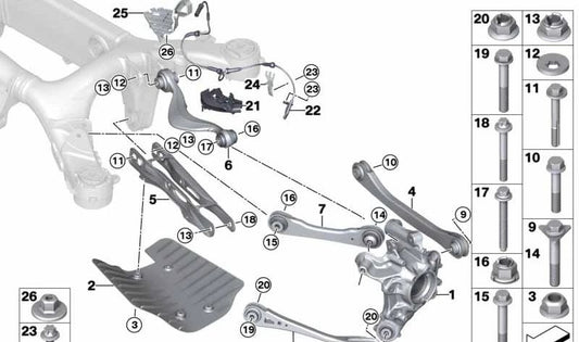 Soporte del sensor de velocidad de la rueda derecho para BMW Serie 8 G14, G15 (OEM 34526882182). Original BMW