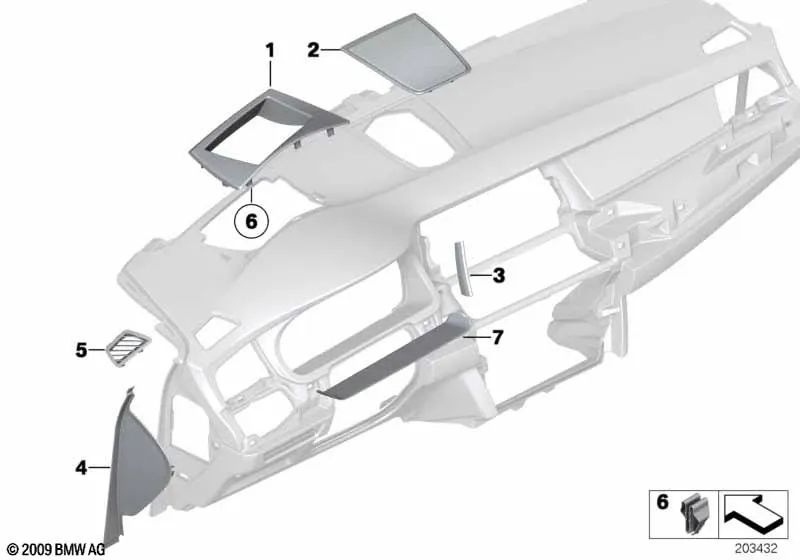 Rechter Defrost-Gitter für BMW F07, F07N (OEM 51459142605). Original BMW.