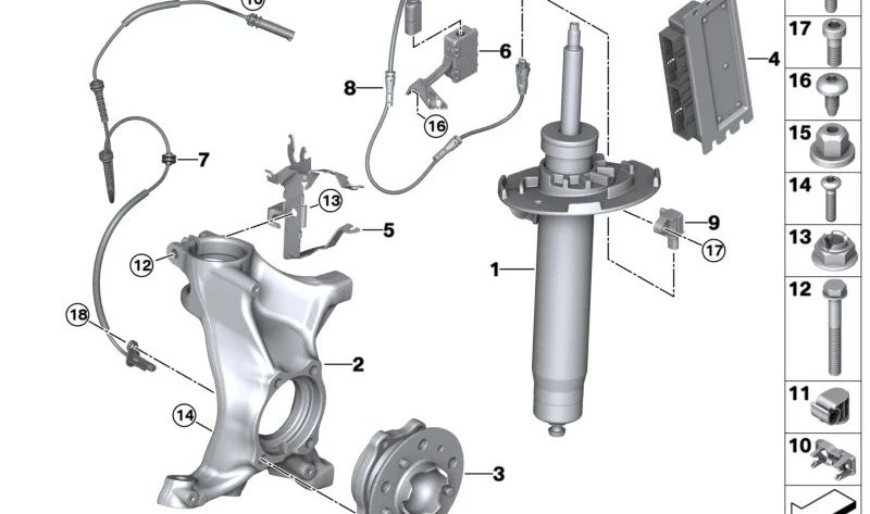 Amortiguador EDC delantero izquierdo para BMW G87, G80, G82 (OEM 31318091349). Original BMW.