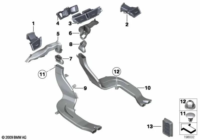 Parrilla de aire fresco central para BMW E84 (OEM 64222991235). Original BMW