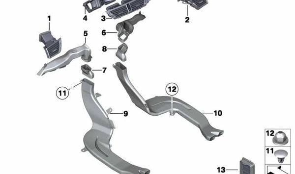 Conducto de calefacción suelo derecho OEM 64227069529 para BMW E81, E82, E87, E88, E84. Original BMW