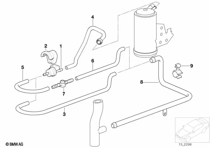 Manifold hose for BMW 3 Series E36 (OEM 13901405091). Original BMW