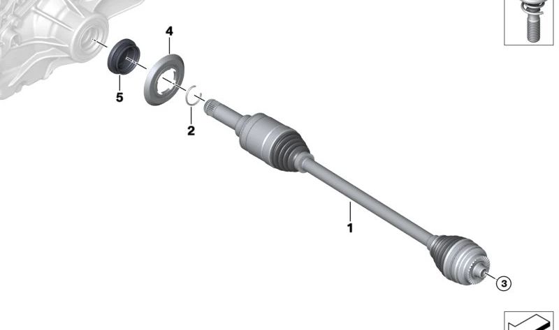 Eje de salida izquierdo para BMW U06, U11 (OEM 33209884801). Original BMW