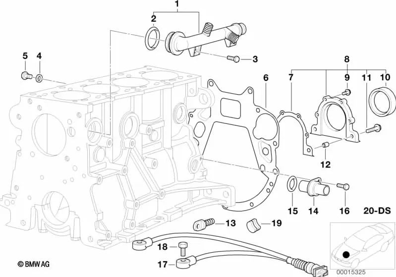 Juego de juntas para caja del cigüeñal sin amianto para BMW Serie 3 E36, E46 (OEM 11111712981). Original BMW.