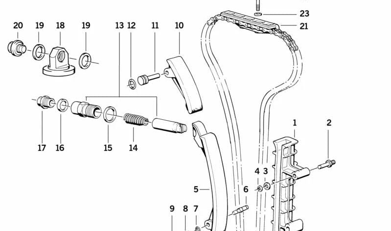 Guía de deslizamiento para BMW E30, E28, E34, E24 (OEM 11311308495). Original BMW