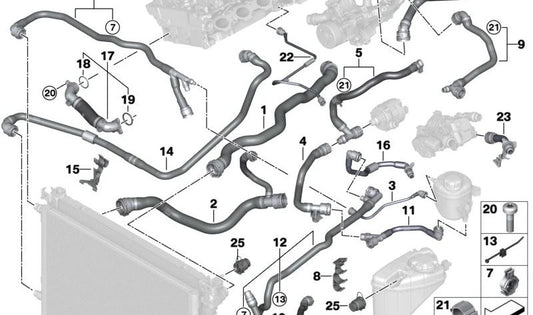 Kühlmittelkühler-Saugmodulschlauch für BMW 5er G30N, G31N, G38N (OEM 17129485276). Original BMW