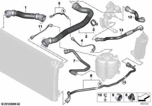 Tubo del depósito de compensación para BMW Serie 3 G20, G20N, G21 (OEM 17128588860). Original BMW