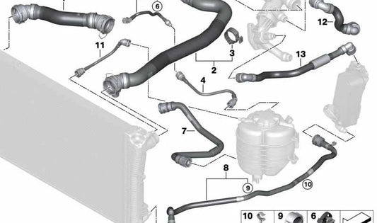 Cylinder head pipe to surge tank for BMW 3 Series G20, G21 (OEM 17128588858). Original BMW