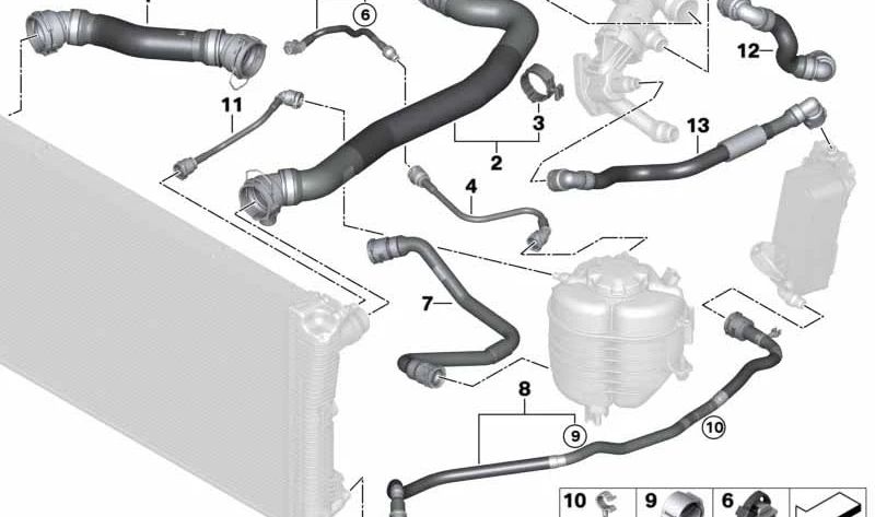 Manica del refrigerante OEM 1712858857 per BMW G20, G21. BMW originale.