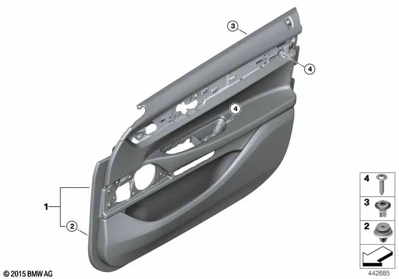 Revestimiento de puerta delantero derecho de cuero para BMW G11, G11N, G12, G12N (OEM 51417448510). Original BMW.