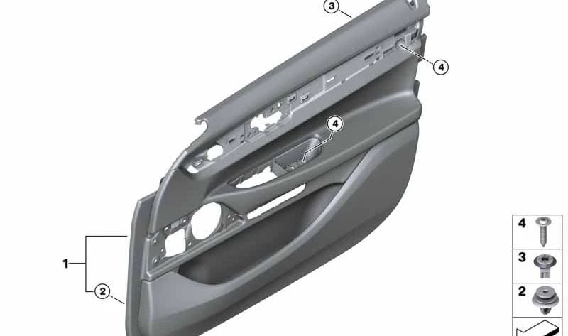 Revestimiento de puerta de cuero delantero izquierdo para BMW Serie 7 G11, G11N, G12, G12N (OEM 51417448517). Original BMW