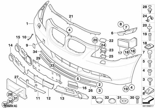 Rejilla lateral derecha para BMW Serie 5 E60, E61 (OEM 51117131640). Original BMW.