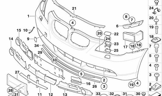 Rejilla lateral izquierda para BMW Serie 5 E60, E61 (OEM 51117131639). Original BMW.