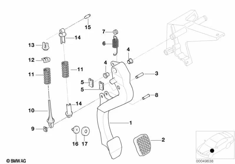 Pedal de embrague para BMW E36 (OEM 35311158659). Original BMW