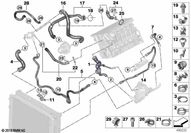 Manguera de refrigerante para BMW F06, F12, F13, F01N, F02N (OEM 17127605641). Original BMW