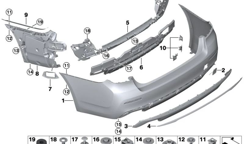 Juego de soportes para sensor PDC/PMA trasero para BMW Serie 5 G31N (OEM 51129852189). Original BMW