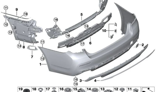 Rear bumper trim for BMW 5 Series G31N (OEM 51129852185). Original BMW