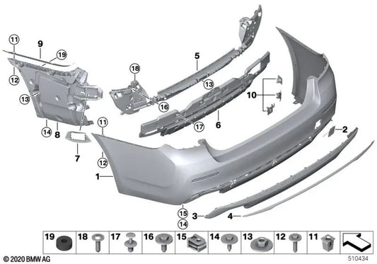 Guía derecha trasera para BMW Serie 5 G30N (OEM 51129498618). Original BMW.