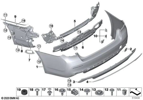 Revestimiento del parachoques trasero inferior para BMW Serie 5 G30N, G31N (OEM 51129498614). Original BMW