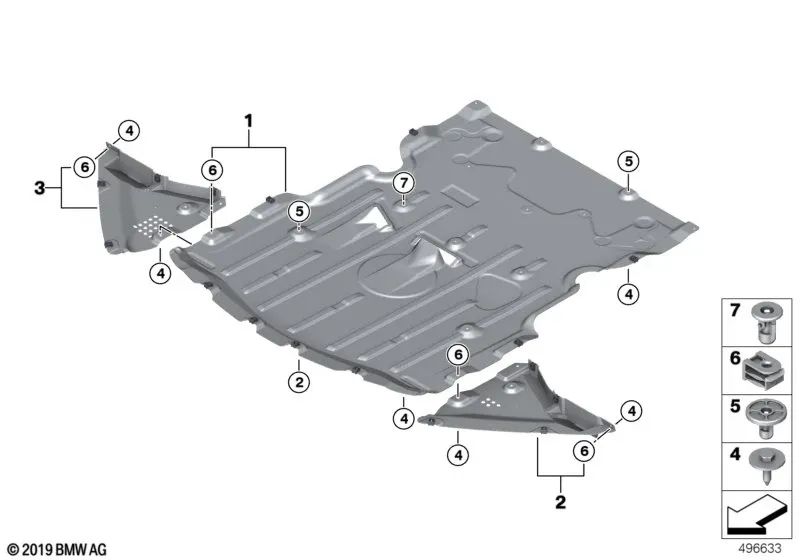 Cubierta inferior izquierda para BMW I12, I15 (OEM 51757499363). Original BMW