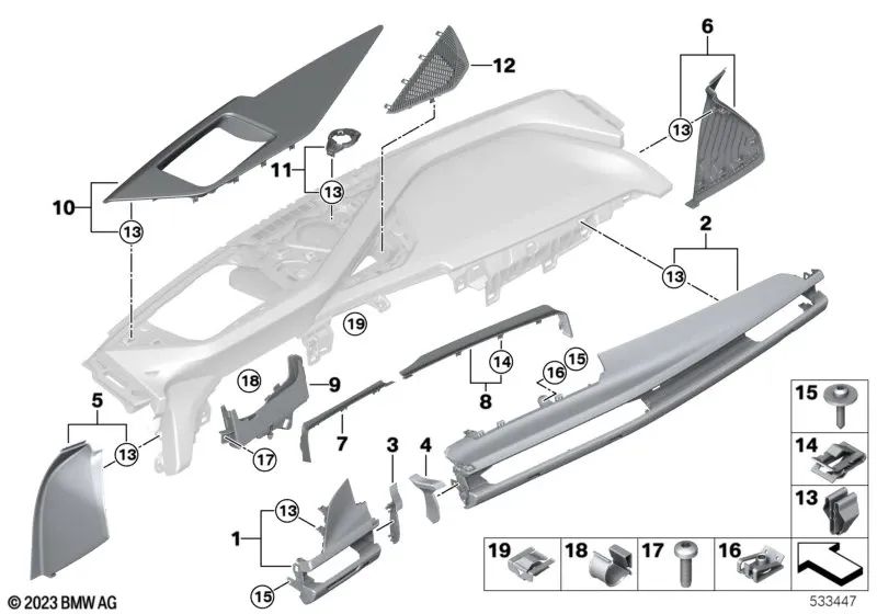 Tapa de I-Tablero Roble Gris Conductor para BMW Serie 7 G70 (OEM 51459628419). Original BMW